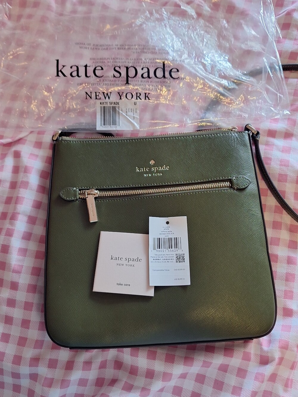 kate spade Olive Green Leather Crossbody with Gold Hardware